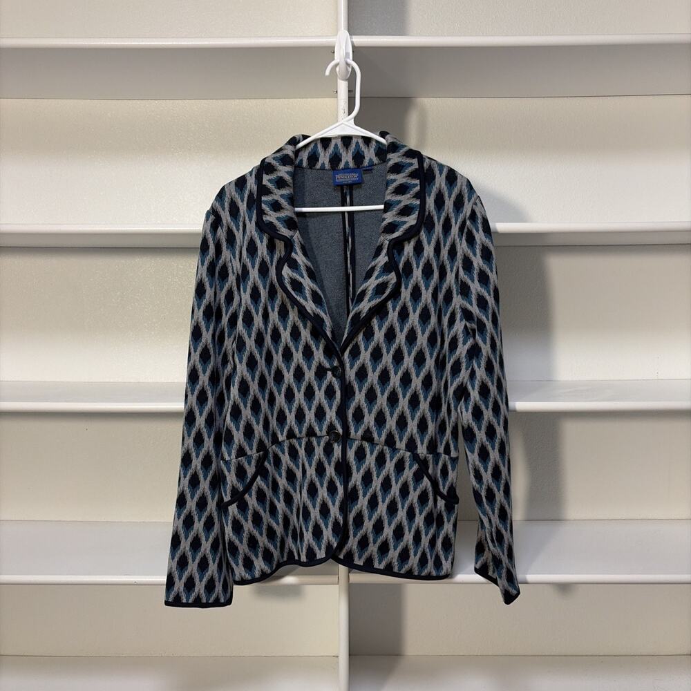 Pendleton Tribal Cotton Blazer Jacket Womens Argyle Blue Size XL